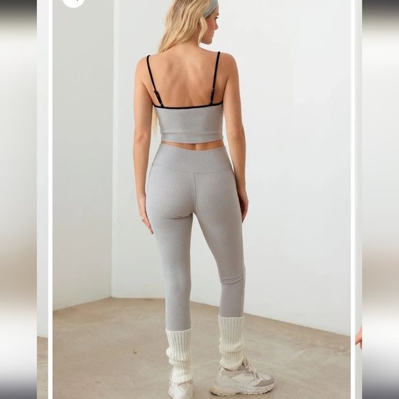 🩶 Gray Contrast Ribbed High Waist Set - Picture 3 of 5